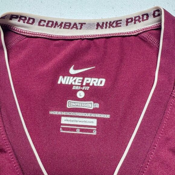 Nike Shirt Womens Large Red Pro Combat Compression Gym Train Running Outdoor - Picture 9 of 14